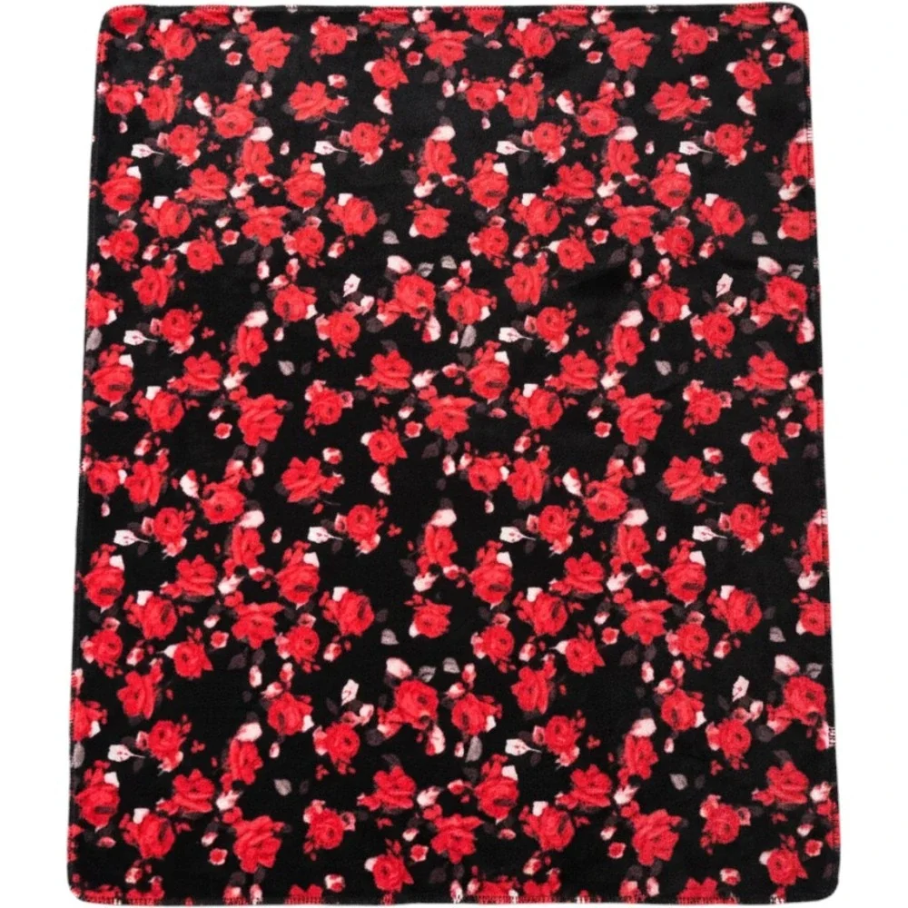 Victoria's Secret Sherpa Blanket Black Red Roses Floral Plush Throw 50x60 Cozy